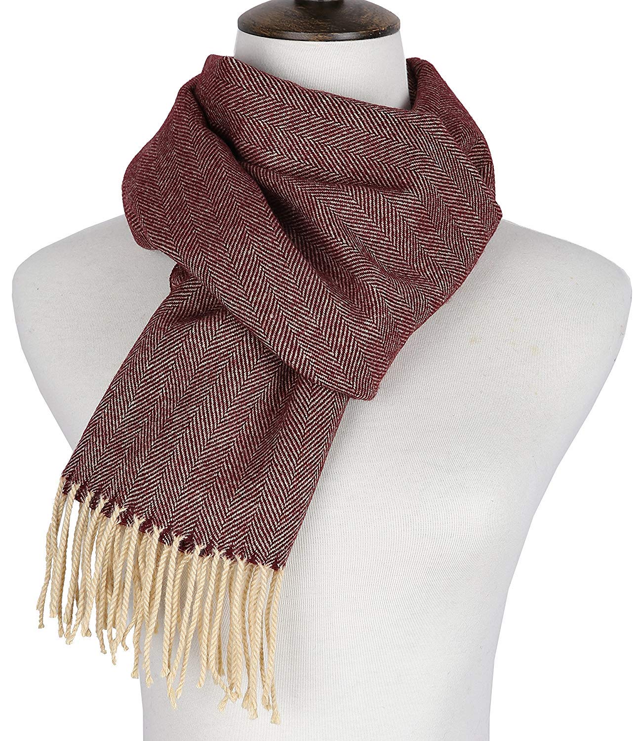 Runtlly Men's Winter Scarf Soft Classic Cashmere Feel Scarves Unisex 9-4 Wine Red