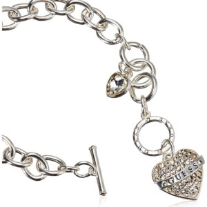 GUESS Women's Silvertone Chain Toggle Dangle Heart Charm Bracelet