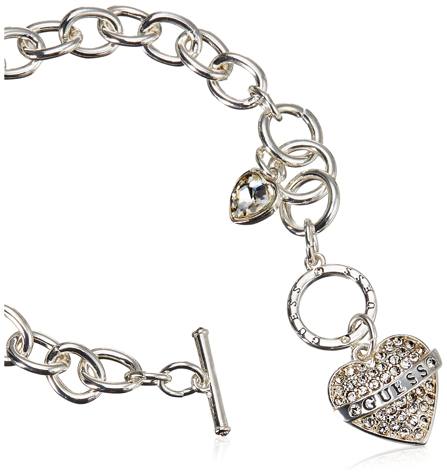 GUESS Women's Silvertone Chain Toggle Dangle Heart Charm Bracelet