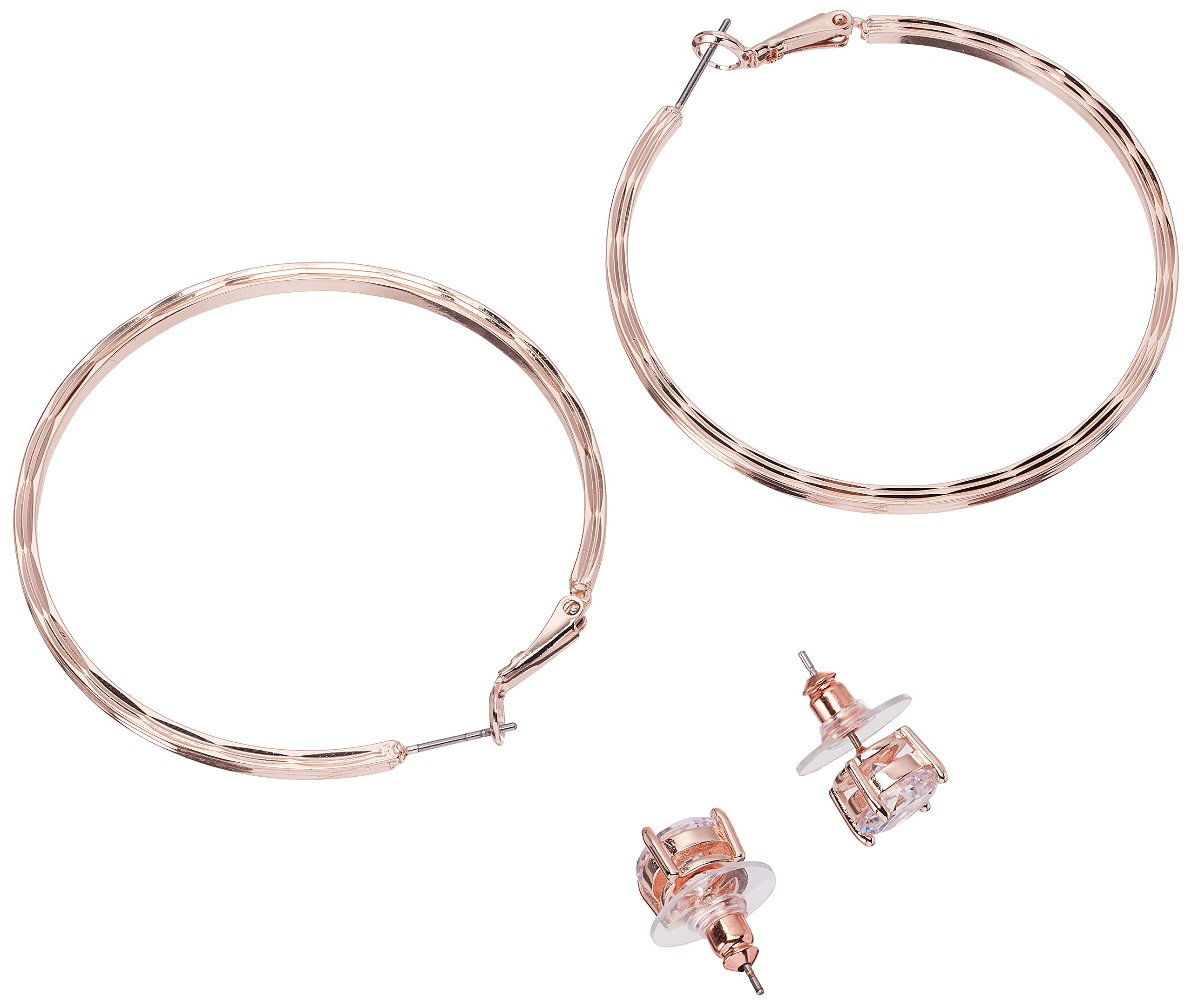 GUESS Women's Hoop & Crystal Stud Rose Gold Earrings