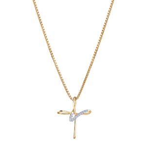 PEORA Genuine Diamond Cross Pendant for Women in 14K Yellow Gold, Elegant Jewelry Design with 18 inch Chain