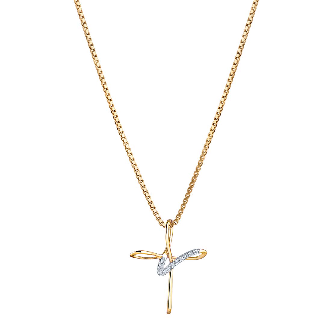 PEORA Genuine Diamond Cross Pendant for Women in 14K Yellow Gold, Elegant Jewelry Design with 18 inch Chain