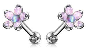 forbidden body jewelry 16g opalite flower tragus/helix/cartilage stud earring (purple 2pcs)