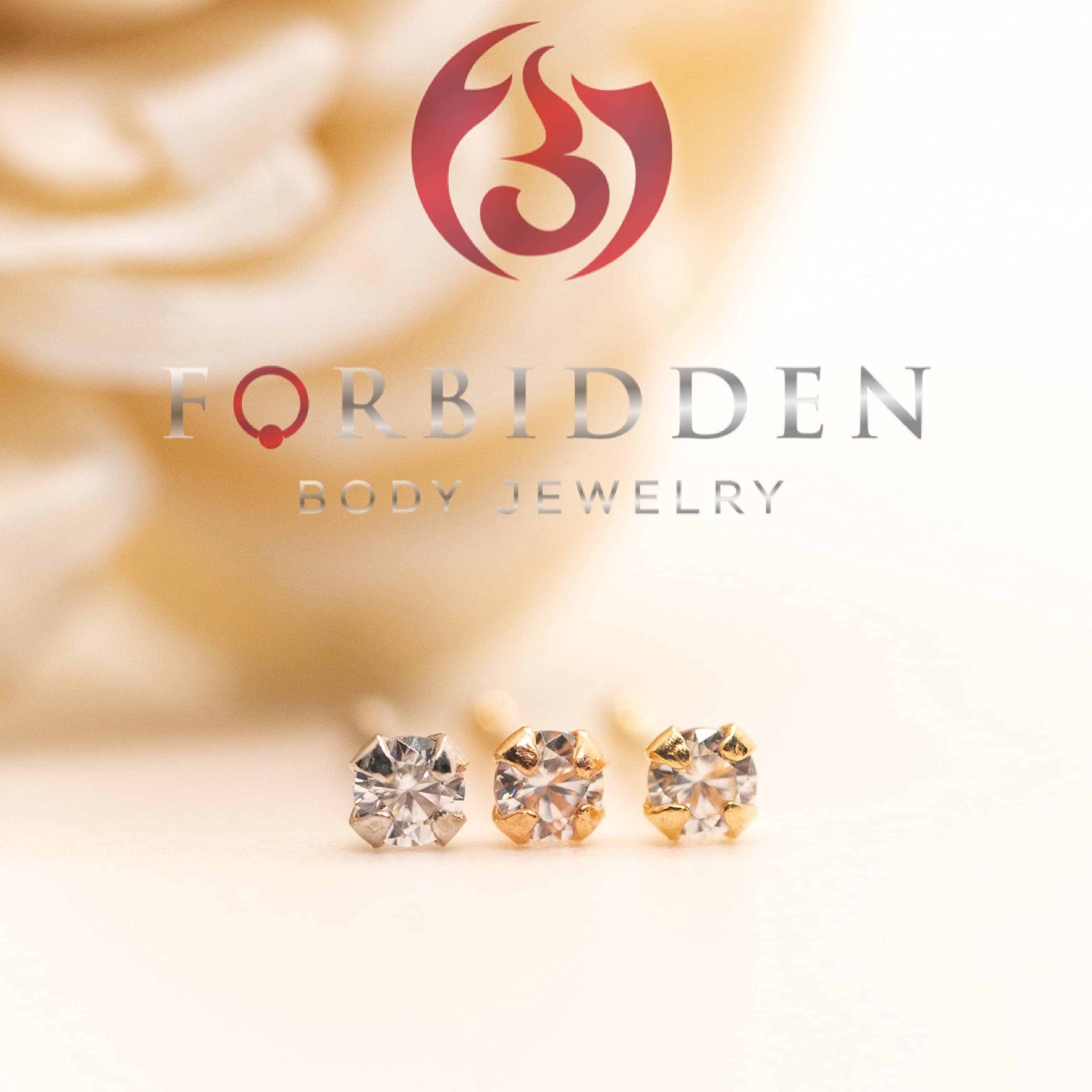 Forbidden Body Jewelry 22G Nose Rings Studs w/ 1.25mm Crystal - 1 Pcs 7mm 14K Gold Piercing Jewelry, l Shaped Nose Rings Women & Men - CZ Simulated Diamond, Small Nose Studs