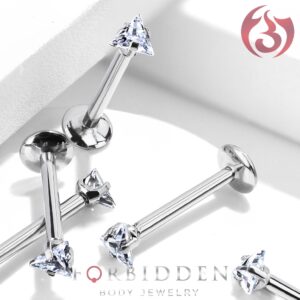 Forbidden Body Jewelry 16 g Titanium Internally Threaded CZ Triangle Flat Back Piercing Stud Earring, Helix, Cartilage, Labret, Monroe for Women or Men-6mm 2pc…