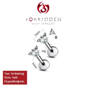 Forbidden Body Jewelry 16 g Titanium Internally Threaded CZ Triangle Flat Back Piercing Stud Earring, Helix, Cartilage, Labret, Monroe for Women or Men-6mm 2pc…