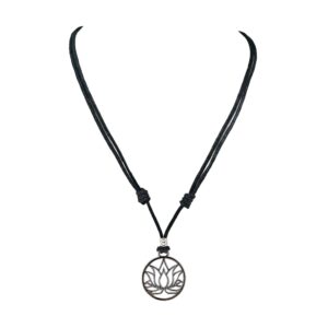 bluerica lotus flower on adjustable black cord necklace