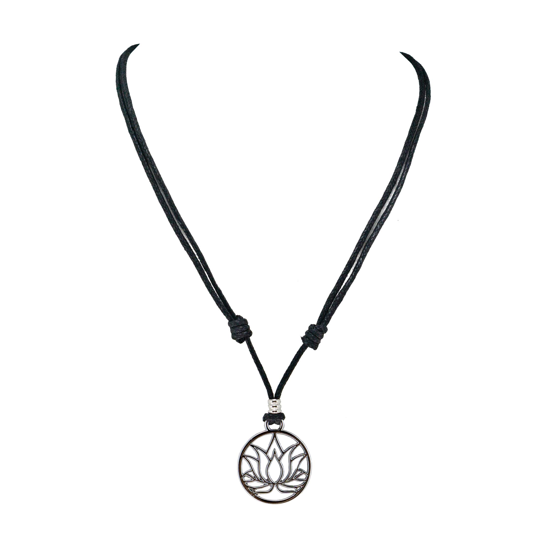 BlueRica Lotus Flower on Adjustable Black Cord Necklace