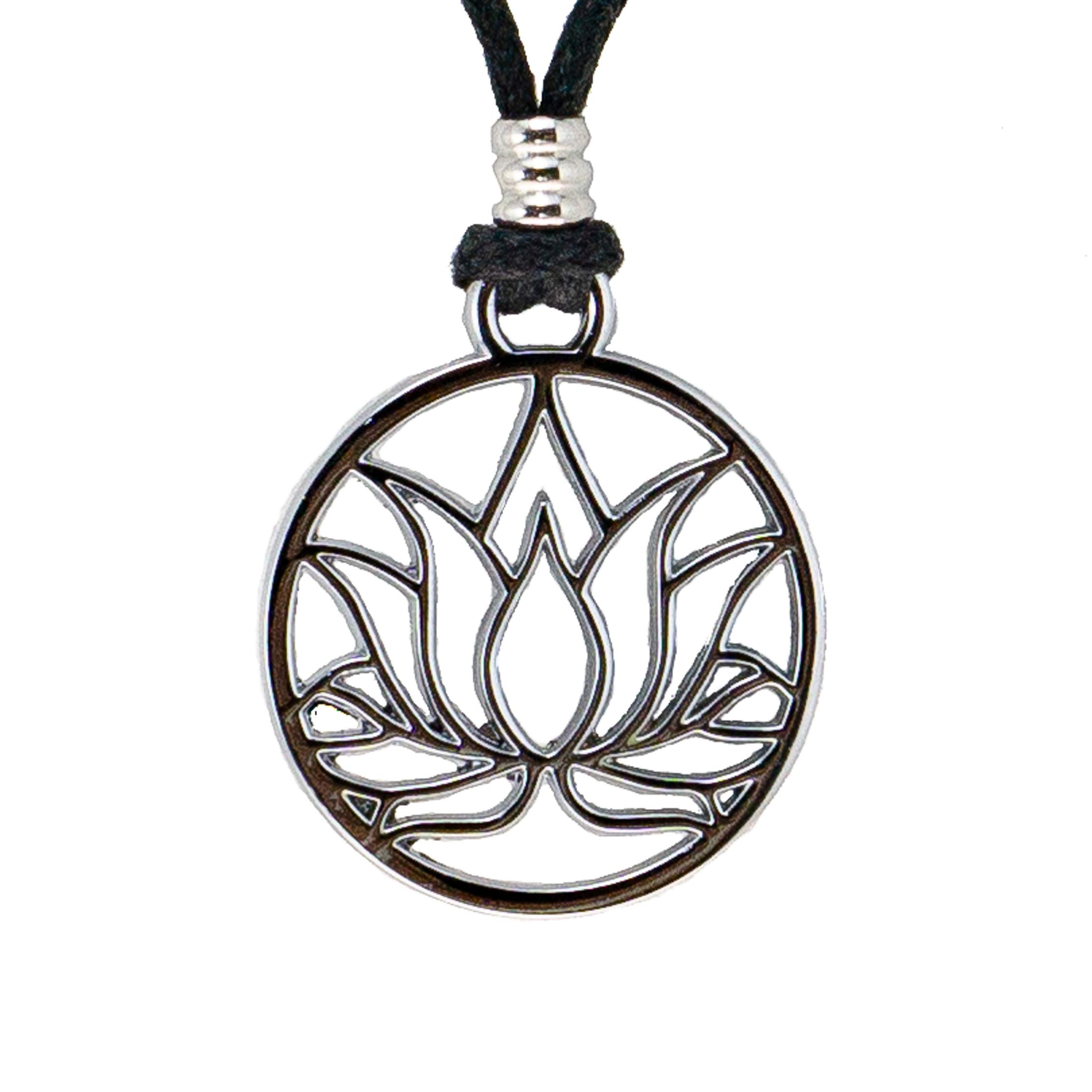 BlueRica Lotus Flower on Adjustable Black Cord Necklace