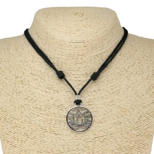 BlueRica Lotus Flower on Adjustable Black Cord Necklace