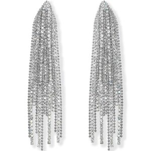 humble chic simulated diamond earrings - oversized darling waterfall tassel cz statement chandelier studs, cascade - silver