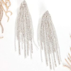 Humble Chic Simulated Diamond Earrings - Oversized Darling Waterfall Tassel CZ Statement Chandelier Studs, Cascade - Silver