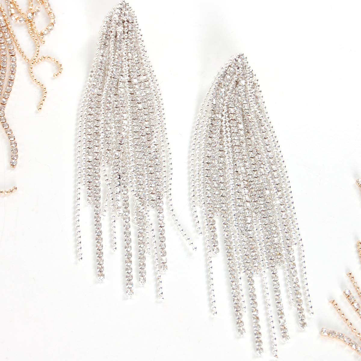 Humble Chic Simulated Diamond Earrings - Oversized Darling Waterfall Tassel CZ Statement Chandelier Studs, Cascade - Silver