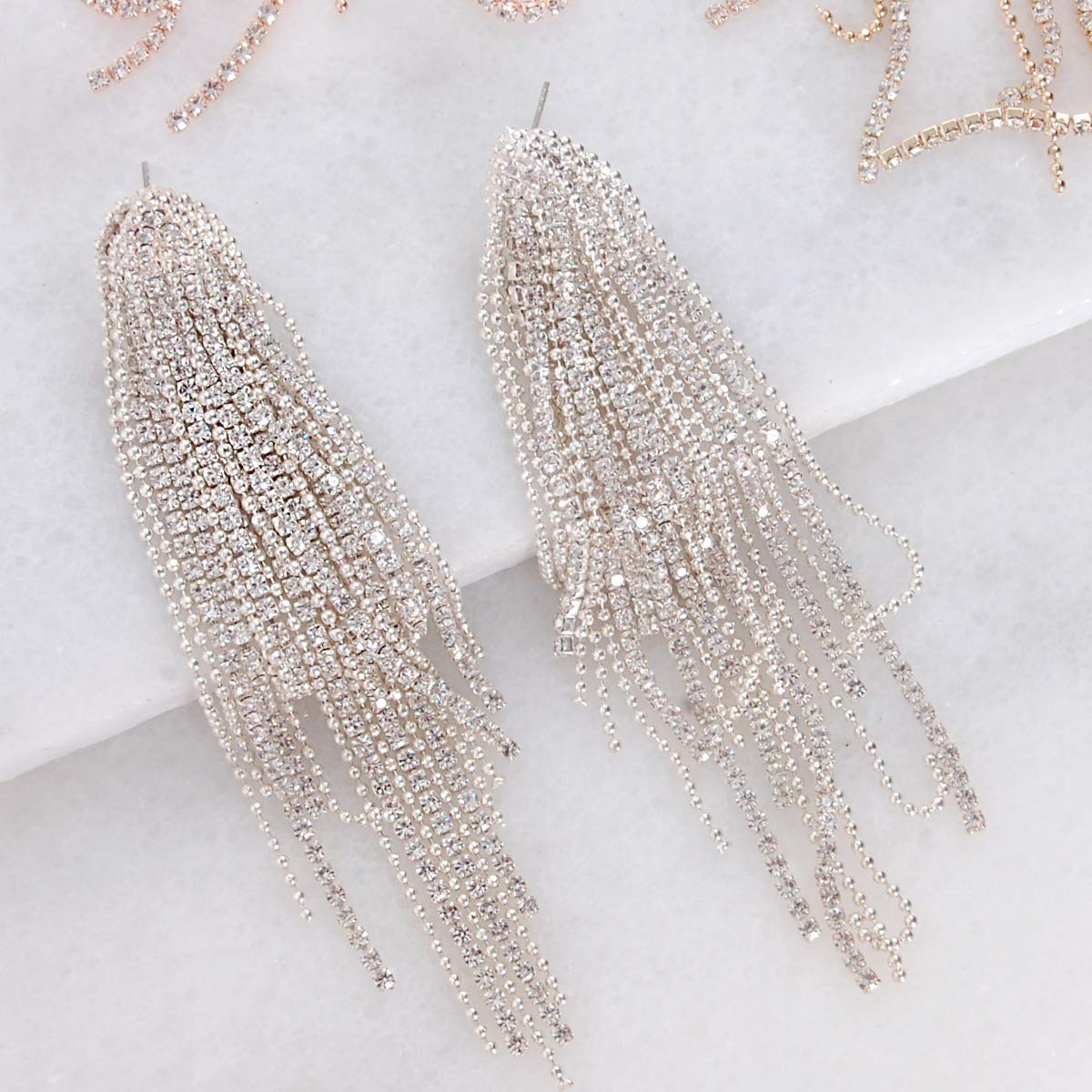 Humble Chic Simulated Diamond Earrings - Oversized Darling Waterfall Tassel CZ Statement Chandelier Studs, Cascade - Silver