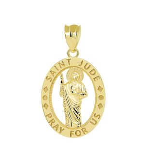 calirosejewelry 14k saint jude pray for us charm oval pendant in yellow gold