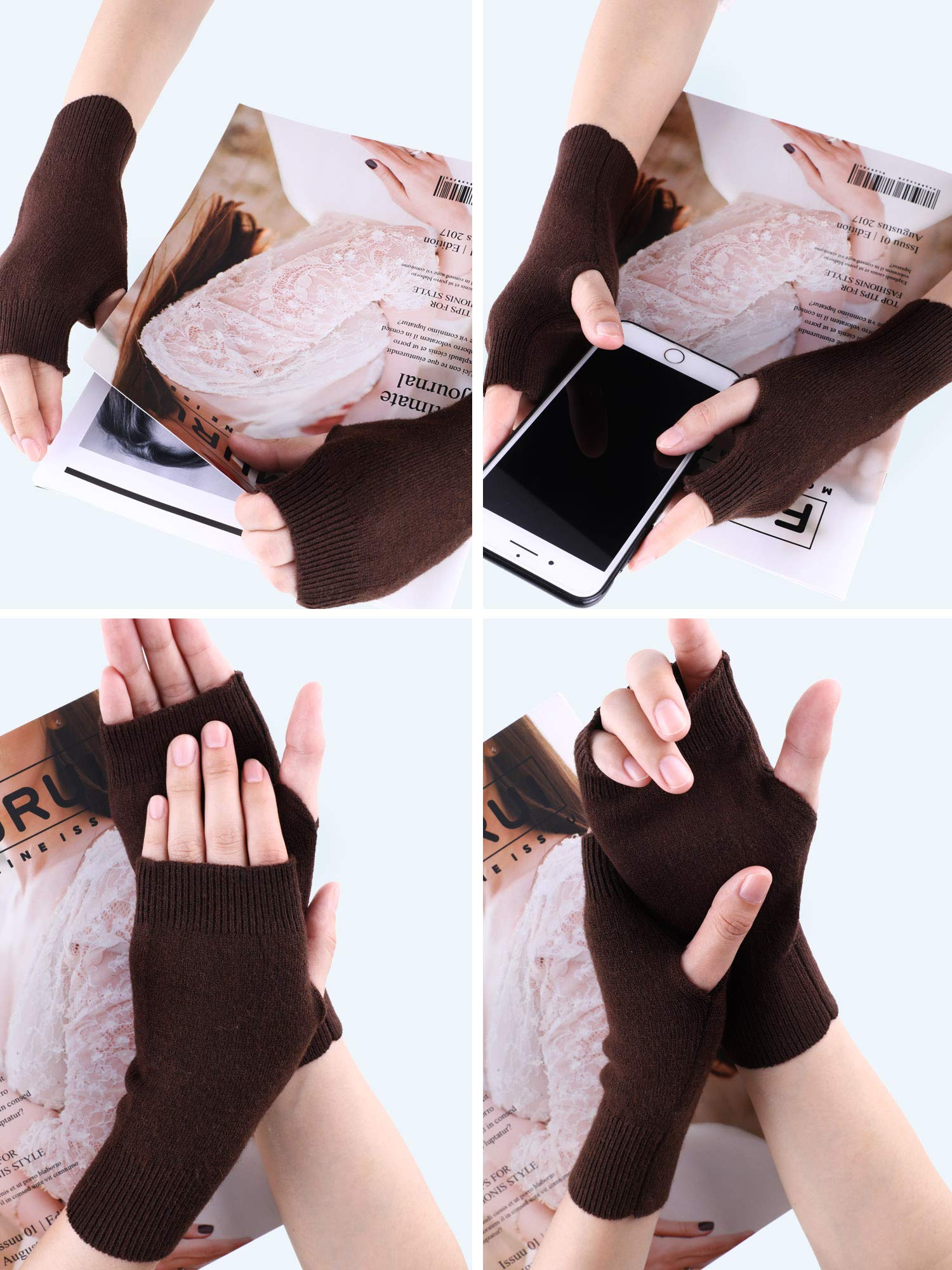 4 Pairs Cashmere Fingerless Gloves Wrist Warmers with Thumb Hole for Women and Men (7.5 x 3.5 inches)()