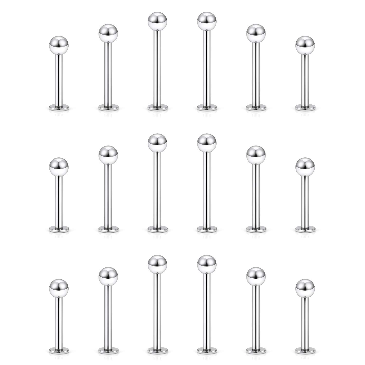 Yaalozei 16G Lip Labret Monroe Medusa Ashley Nose Ring Stud Stainless Surgical Steel Long Short Snake Bite Silver Tragus Helix Cartilage Earring Bar Barbell Piercing Jewelry Women Men 8mm 10mm 12mm