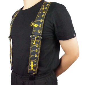 MELOTOUGH Tool Belt Suspenders Work Suspenders 2" Wide Adjustable and Elastic Braces X Shape with Very Strong Clips - Heavy Duty tape measure suspenders for men (Black Tape)