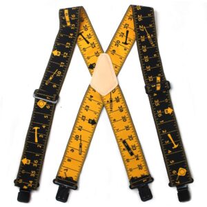 MELOTOUGH Tool Belt Suspenders Work Suspenders 2" Wide Adjustable and Elastic Braces X Shape with Very Strong Clips - Heavy Duty tape measure suspenders for men (Black Tape)