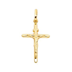 TGDJ 14k Yellow Gold Crucifix Cross Pendant with 1.6mm Figaro Chain Necklace (20.0)