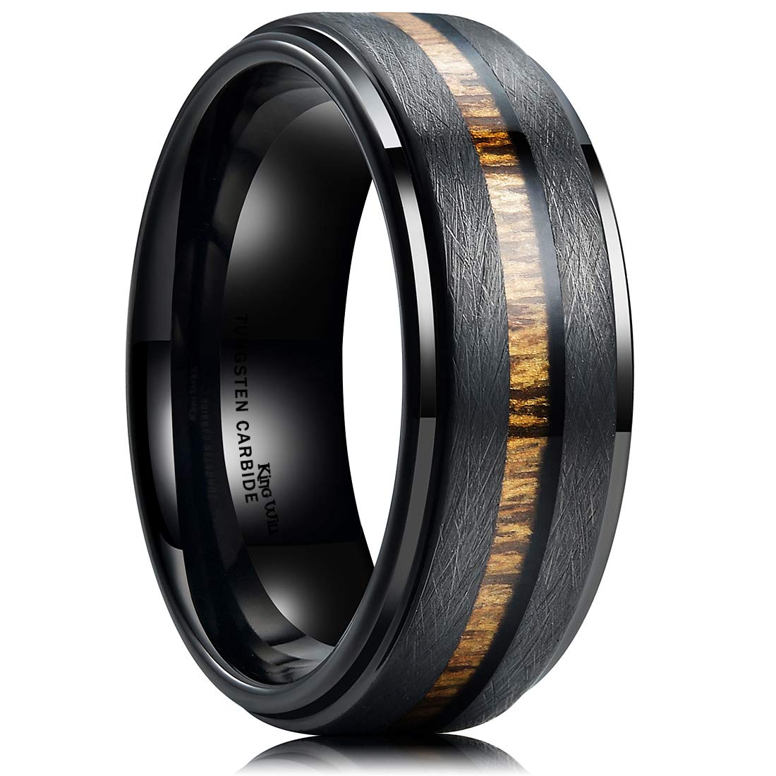 King Will Nature 8mm Black Tungsten Carbide Wedding Band Real Wood Inlay Matte Brushed Finish 6.5