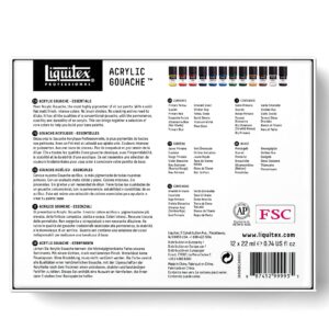 Liquitex Professional Acrylic Gouache Paint, 12 x 22ml (0.74-oz), Essentials Set