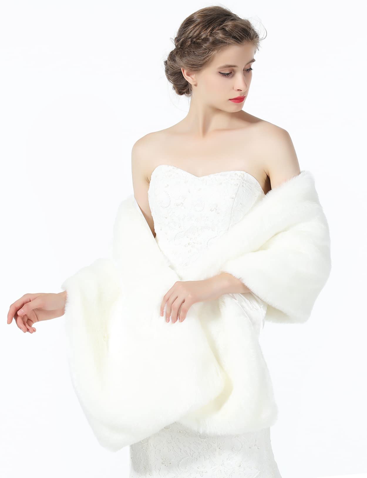 Faux fur Shawl Wrap for Wedding Women Shrug Bridal Stole Winter Cover Up Bridesmaids Cape