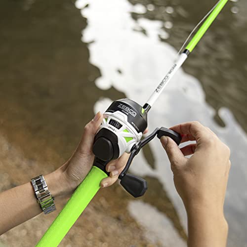 Zebco Roam Spincast Reel and Fishing Rod Combo, 6-Foot 2-Piece Fiberglass Fishing Pole with ComfortGrip Handle, QuickSet Anti-Reverse Fishing Reel, Pre-Spooled with 10-Pound Zebco Line, Green