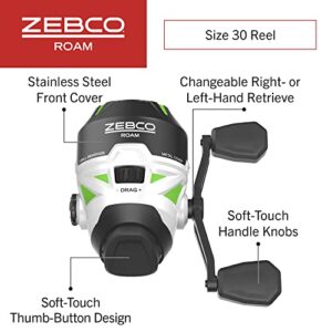 Zebco Roam Spincast Reel and Fishing Rod Combo, 6-Foot 2-Piece Fiberglass Fishing Pole with ComfortGrip Handle, QuickSet Anti-Reverse Fishing Reel, Pre-Spooled with 10-Pound Zebco Line, Green