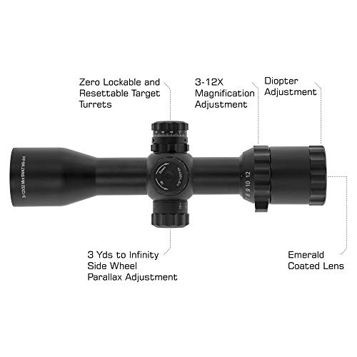 Leapers Inc., UTG BugBuster Riuflescope, 3-12x32mm, 1" Tube, Side AO, Mil-Dot Reticle, DT Rings, Black