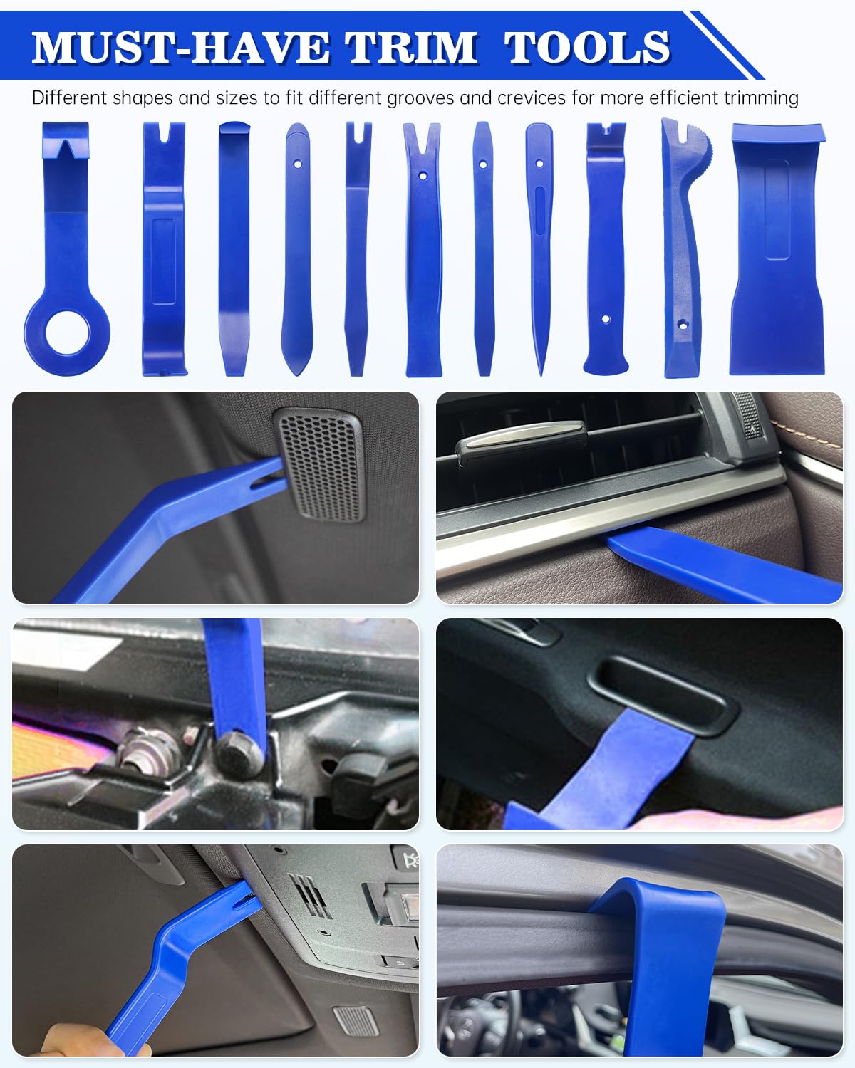 Poraxy 19Pcs Trim Removal Tool, Car Panel Door Audio Dashboard Trim Removal Tool Kit, Auto Clip Pliers Fastener Remover Set, Plastic Pry Tool, Automotive Upholstery Removal Kit