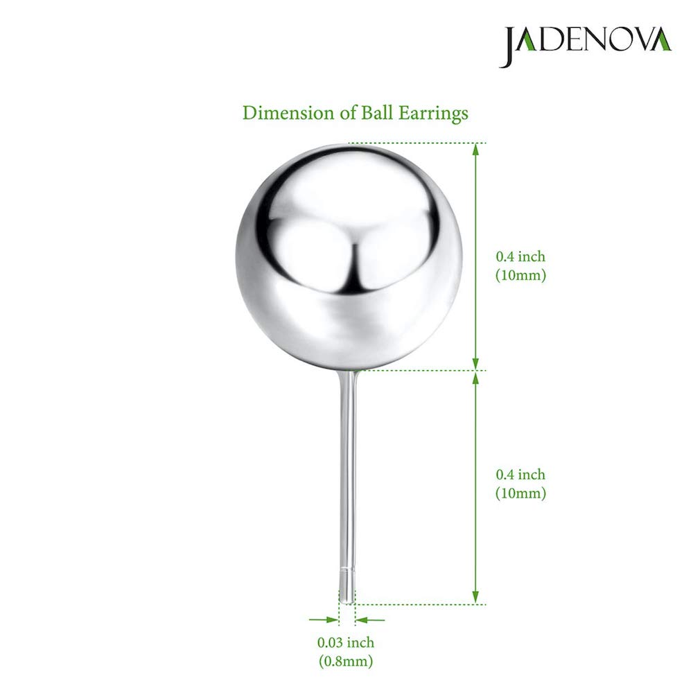 JADENOVA 925 Sterling Silver Earrings Silver Studs Ball Earrings for Women (10mm, 1 Pair)