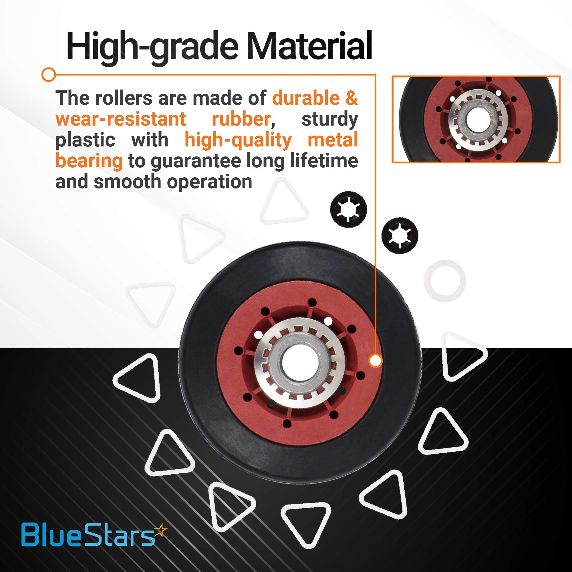 BlueStars 4392067 Dryer Repair Kit - For Whirlpool Cabrio Duet Maytag Bravos XL Kenmore Elite Dryer AP3109602 PS373088 80047 587637 - Includes WPW10314173 Drum Roller 661570V Belt 279640 Idler Pulley