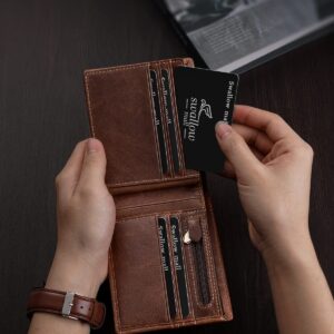 Swallowmall Mens Wallet RFID Blocking Genuine Leather Bifold Wallets For Men, ID Window 16 Card Holders with Gift Box