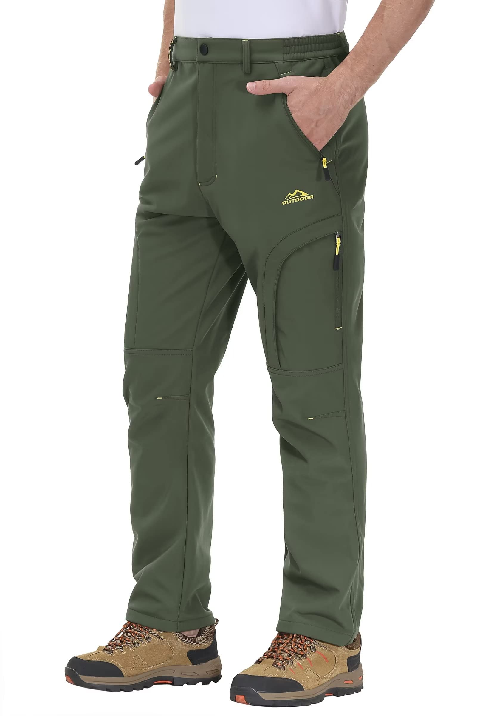 MAGCOMSEN Hiking Pants Mens Winter Pants Thick Pants Camping Pants Fleece Lined Pants Snow Pants Men Green