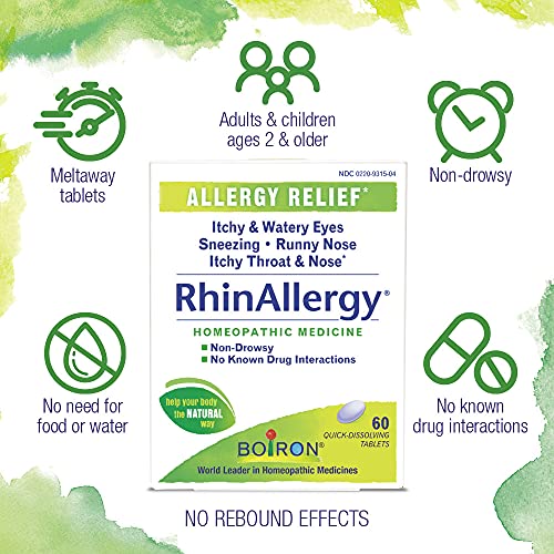 Boiron RhinAllergy Tablets for Relief from Allergy Symptoms of Sneezing, Runny Nose, and Itchy Eyes or Throat - 60 Count