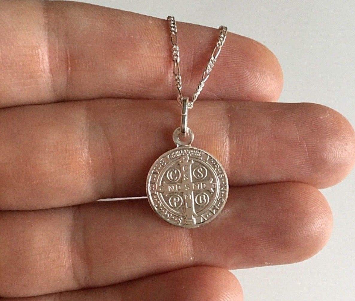 925 STERLING SILVER SAINT BENEDICT NECKLACE 20" LONG 24X15mm / 925 PLATA ESTERLINA CADENA DE SAN BENITO 20" LARGO