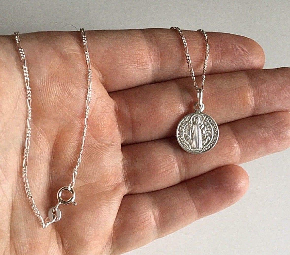 925 STERLING SILVER SAINT BENEDICT NECKLACE 20" LONG 24X15mm / 925 PLATA ESTERLINA CADENA DE SAN BENITO 20" LARGO