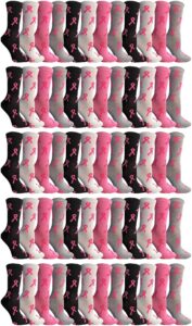 60 pairs of pink ribbon breast cancer awareness ankle/crew socks for women (assorted (crew))