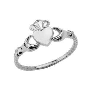 Dainty Sterling Silver Claddagh Rope-Style Ring (Size 10.5)