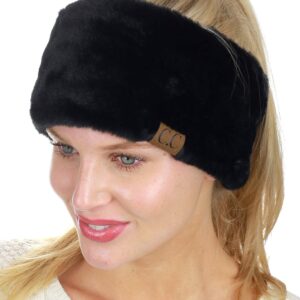 C.C Women's Soft Faux Fur Feel Sherpa Lined Ear Warmer Headband Headwrap, Black