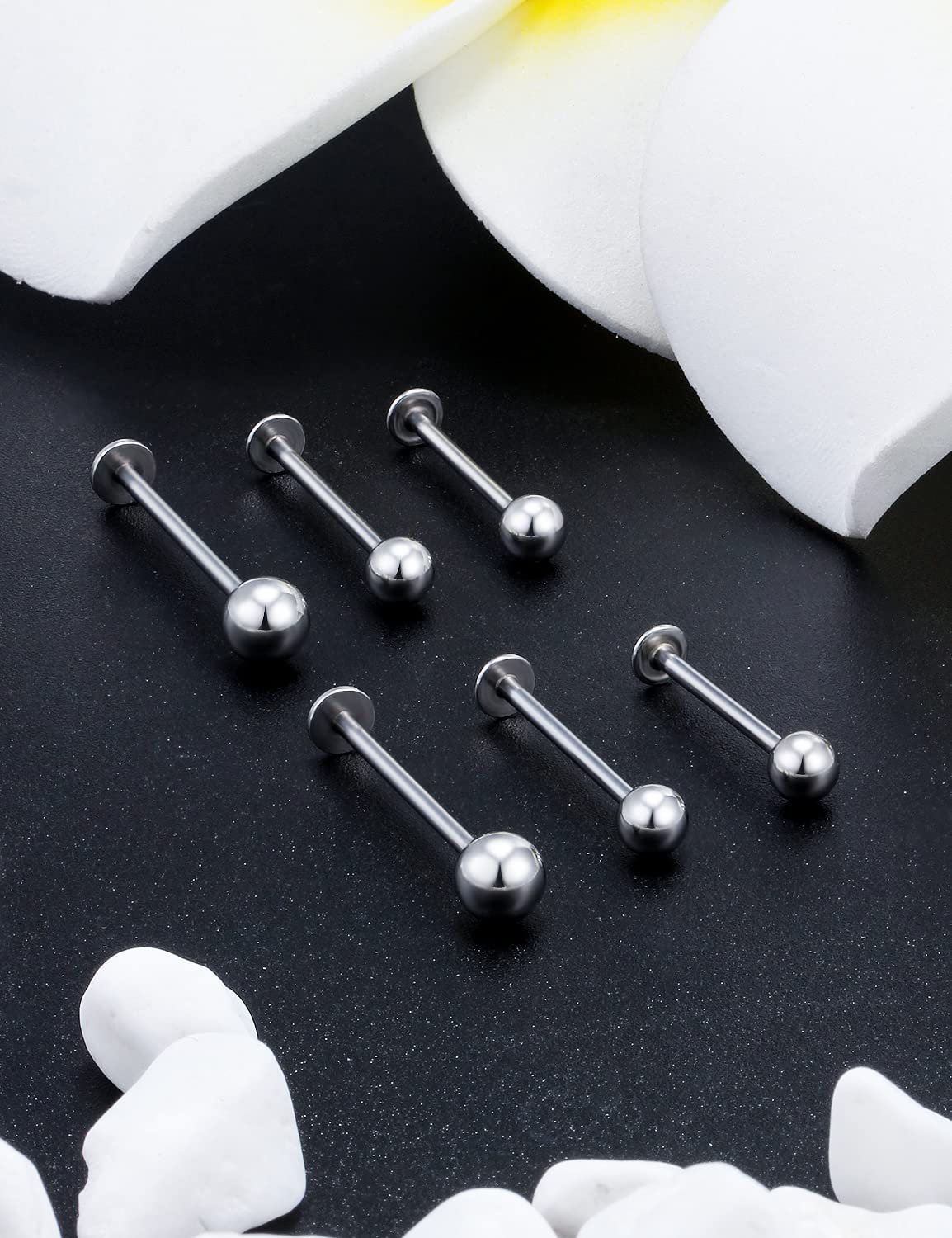 Kridzisw 16G Tongue Cheek Rings Piercing Jewelry Stainless Surgical Steel Extra Long Lip Labret Monroe Medusa Ashley Ring Stud Cheek Dimple Tongue Piercing Jewelry Women Men 14mm 16mm 19mm Bar Silver