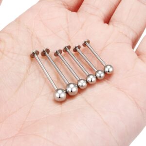 Kridzisw 16G Tongue Cheek Rings Piercing Jewelry Stainless Surgical Steel Extra Long Lip Labret Monroe Medusa Ashley Ring Stud Cheek Dimple Tongue Piercing Jewelry Women Men 14mm 16mm 19mm Bar Silver