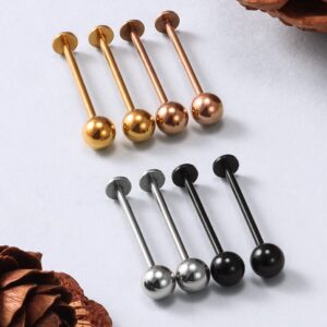 Kridzisw 16G Cheek Tongue Piercing Jewelry Flat Back Cheek Dimple Tongue Rings Stainless Surgical Steel Long Bar Ashley Lip Labret Rings Stud Piercing Jewelry Women Men 19mm Silver Black Rose Gold