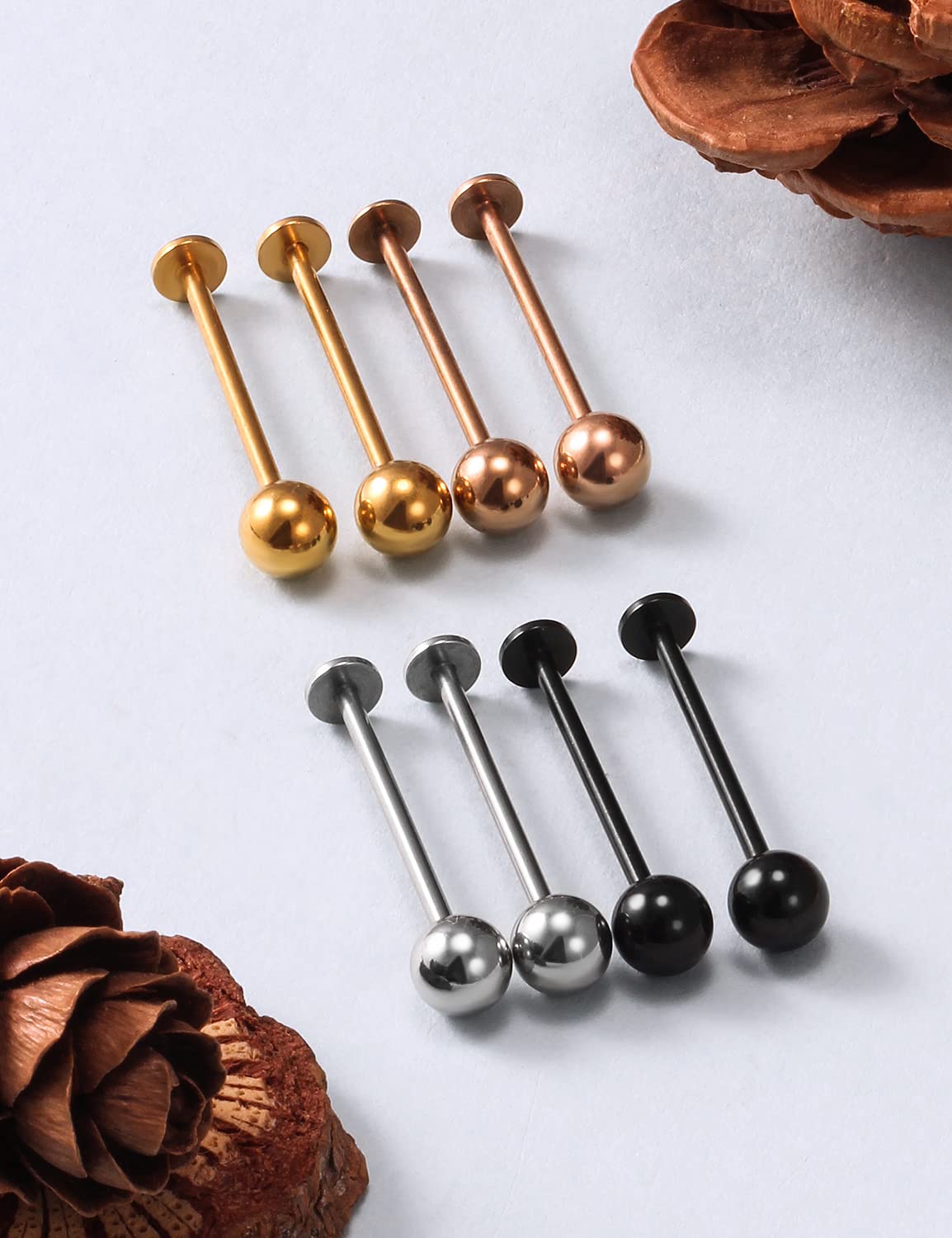 Kridzisw 16G Cheek Tongue Piercing Jewelry Flat Back Cheek Dimple Tongue Rings Stainless Surgical Steel Long Bar Ashley Lip Labret Rings Stud Piercing Jewelry Women Men 19mm Silver Black Rose Gold