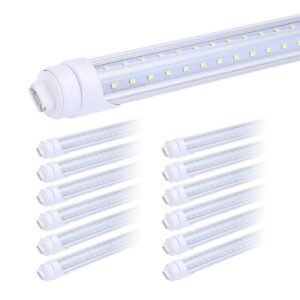 FALANFA R17D 8 Foot Bulb Light,270 Degree V Shaped LED Replacement for Fluorescent Fixtures,T8 6000K Cool White,Clear Cover,85V-265V, Dual-Ended,Rotatable HO Base (Pack of 12)