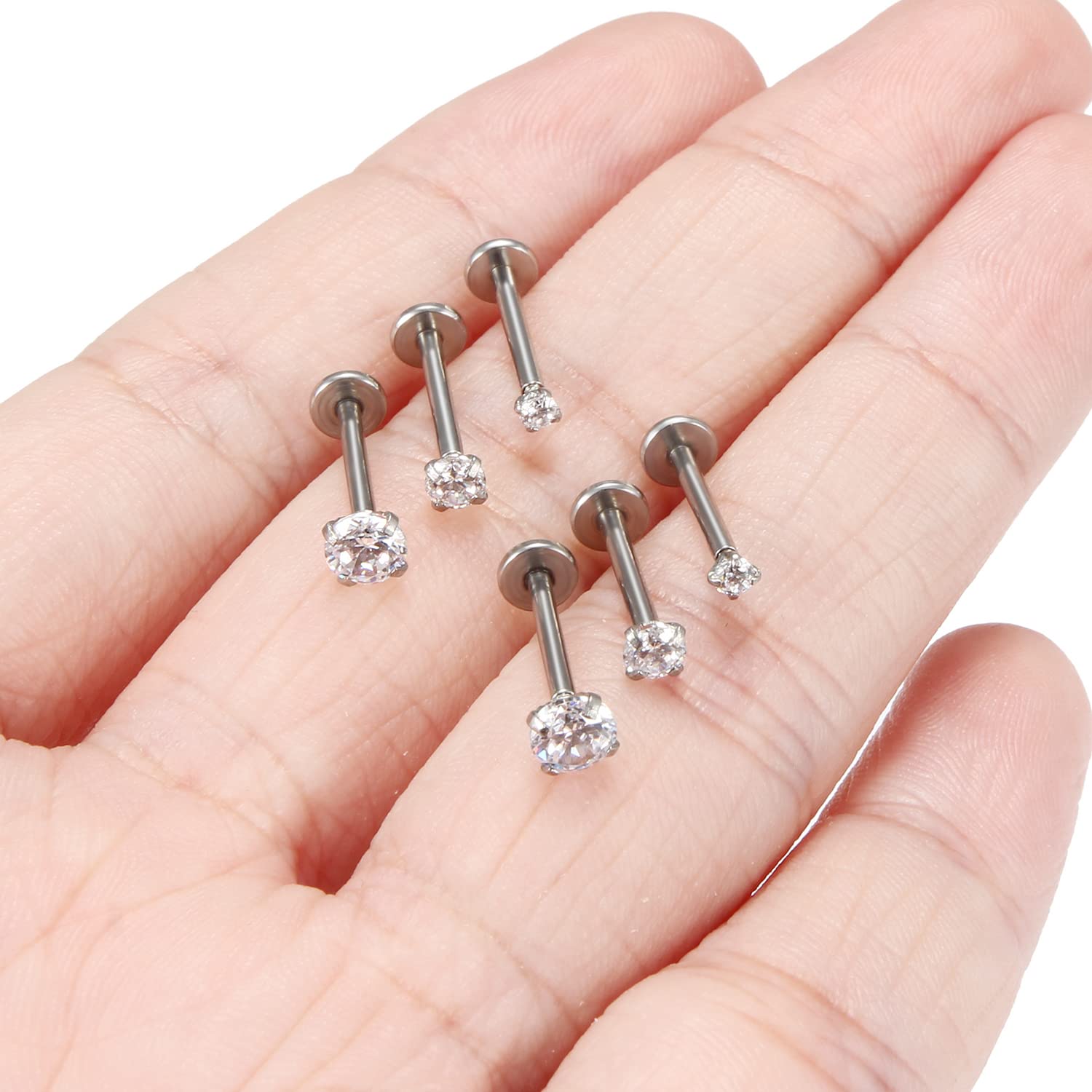 Kridzisw 16G Lip Labret Medusa Monroe Ring Stud Piercing Jewelry 16 Gauge Stainless Surgical Steel Snake Bite Ashley Lip Ring Flat Back Silver Catilage Tragus Helix Earring Piercing Jewelry Women Men