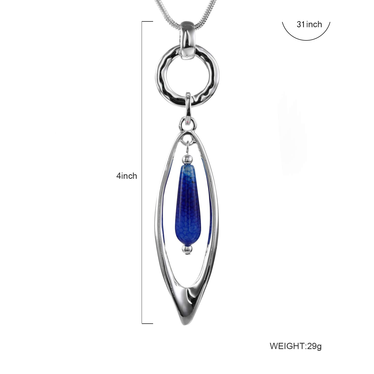 Necklace for Women Fashion Jewelry Long Natural Stone Pendant Statement Silver Necklaces with Gift Box (Blue)