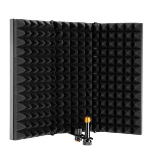 agptek microphone isolation shield, foldable adjustable durable studio recording microphone isolator panel for stand mount or table top