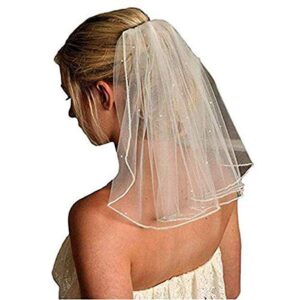 rulta women's short 45cm wedding veils with comb lace appliques beads bridal veil(more) (white)